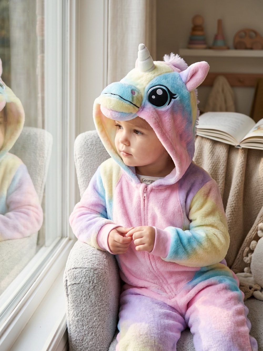 George Pastel Rainbow Unicorn Onesie Costume - Pink, Blue, Yellow